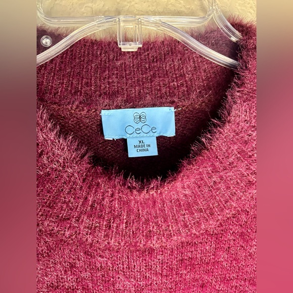 CeCe WOMEN'S SHORT-SLEEVE MOCK-NECK EYELASH SWEATER IN WINE XL - Picture 4 of 9